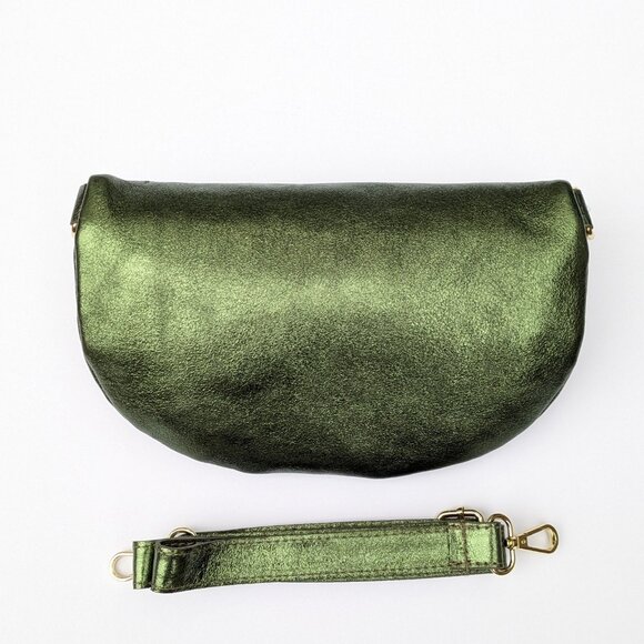 Metallic Green Italian Real Leather Fanny Pack | 2-Strap Crossbody Waist Bag - Picture 7 of 7